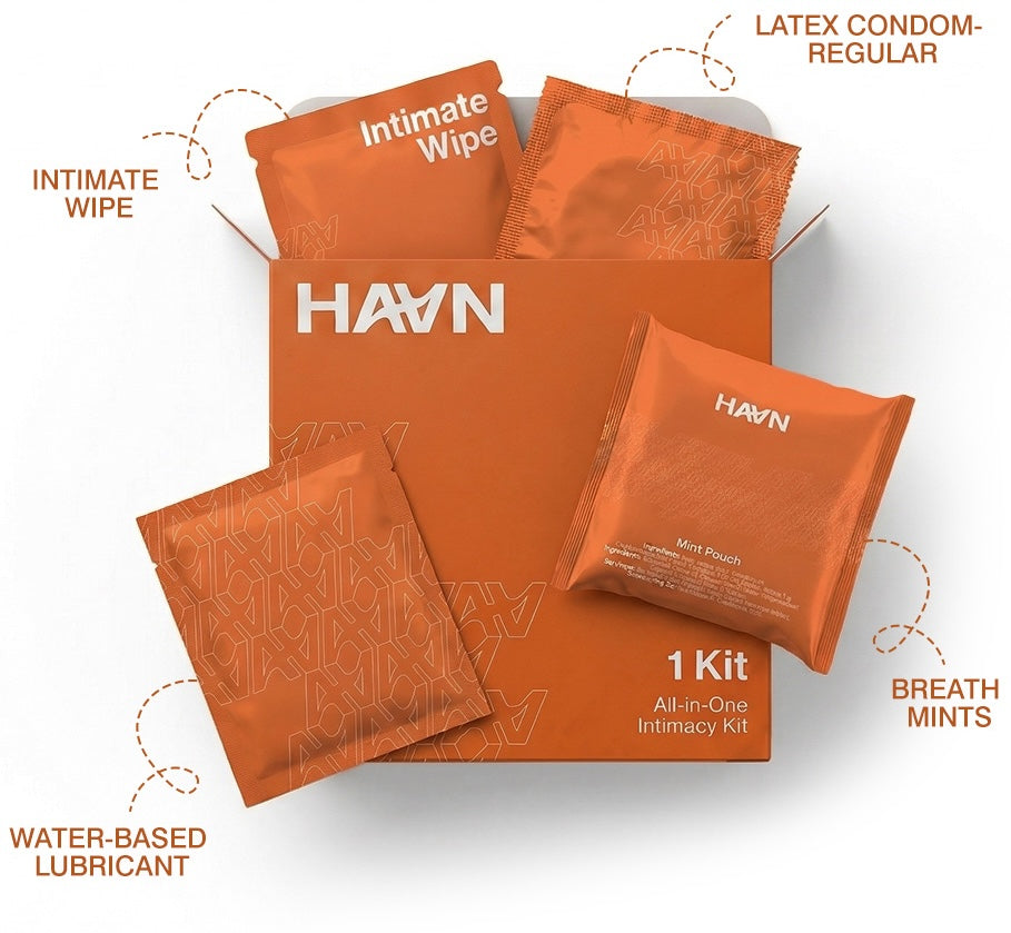 HAVN Total Confidence Kit — all-in-one intimacy kit with wipe, condom, lubricant, and breath mints