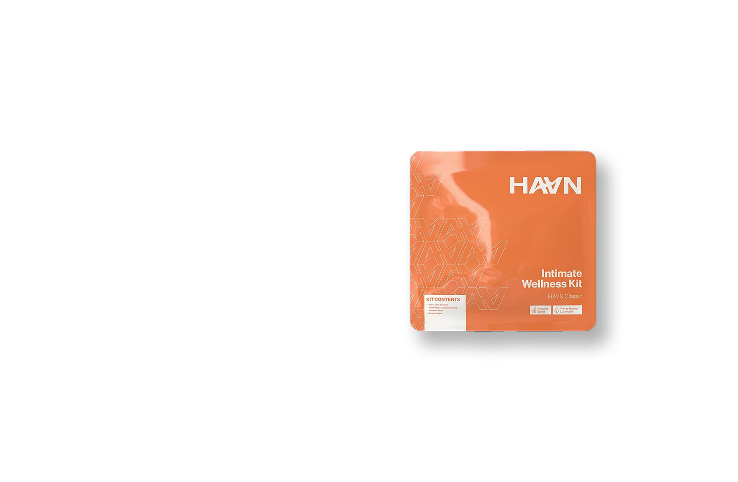 HAVN kit contents: condom, wipe, mints, and lubricant